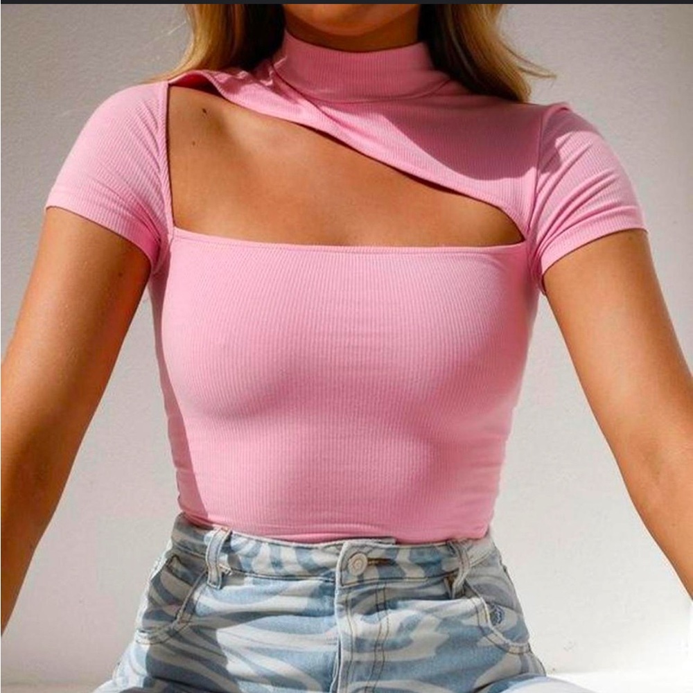 Tiger Mist Pink Fitted Cut-Out Bodysuit - Picture 1 of 1